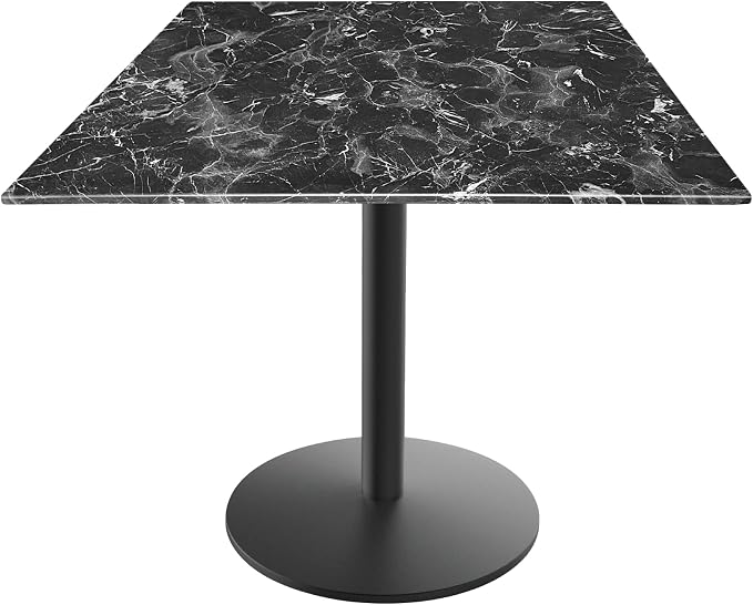 HBS 30" Tall OD214 Indoor/Outdoor All-Season Black Wrinkle Table with 32" x 32" Square Black Marble EuroSlim Top