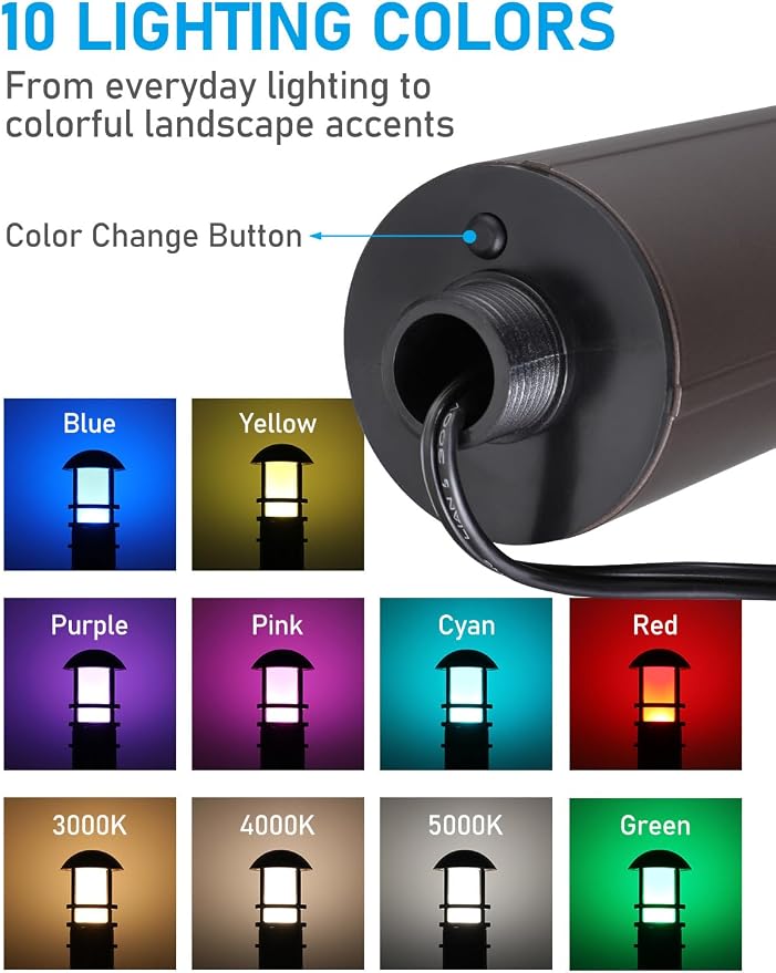 LEONLITE 8-Pack RGBCW Low Voltage Landscape Pathway Lights, 3W, CRI90 | Color Changing, 12-24V AC/DC, Aluminum, ETL, Multi-Color, Low Voltage LED Bollard Path Lights, for Walkway Yard Garden