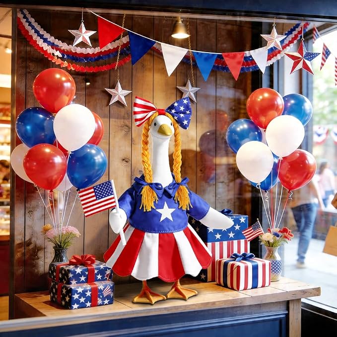 Celltestria 4th of July Goose Outfits for 23" Geese Patriotic Goose Clothes Independence Memorial Day Porch Goose Costume for USA 250th Anniversary Outdoor Patio Yard Lawn Garden Decoration