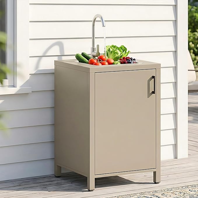 Wisteria Lane Outdoor Storage Cabinet with Stainless Steel Sink, Aluminum Modular Outdoor Kitchen, All Weather Kitchen Island with Sink Station for Patio, BBQ, Backyard