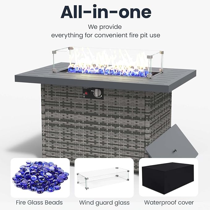5 Pieces Modern Aluminum Patio Furniture Set with Fire Pit Table, Outdoor Conversation Sets Metal Sectional Sofa