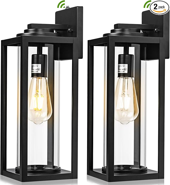 FILIYANO Large Dusk to Dawn Outdoor Wall Lights, 16 Inch, Modern, 2 Pack | Anti-Rust, Waterproof, Matte Black Exterior Fixture with Photocell, Farmhouse Wall Sconces for Garage, Porch, Front Door, E26