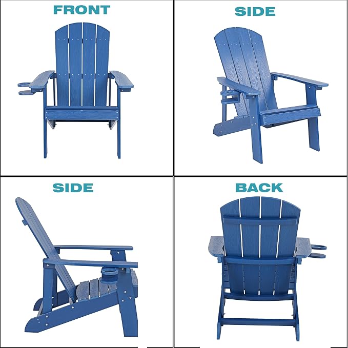 Outdoor Fixed Adirondack Chair,Patio Lounge Chair,High Back Wide Armrests, Ergonomic Design,Ideal for Patio,Camping,Pool,Outdoor Use.(Blue)