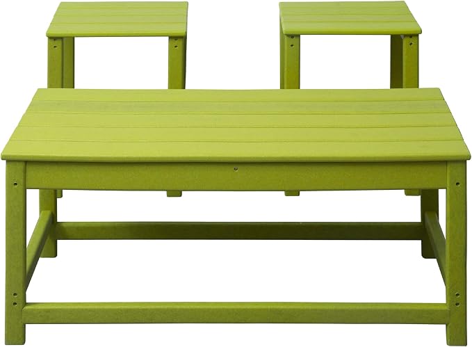 WO Home Furniture HDPE 2pcs Side and 1pc Coffee Table for Adirondack Chair, Weather and UV Resistant for Outdoor, Patio, Backyard, Porch, Garden, Lime