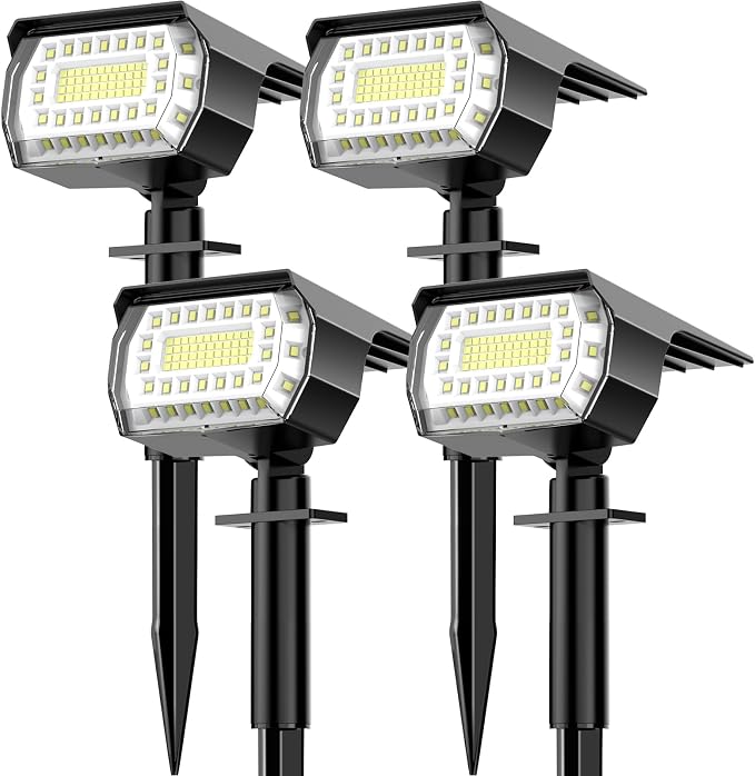 LANSOW Solar Spot Lights Outdoor, [76 LED/4 Pack] 2-in-1 Solar Landscape Spotlights, 3 Modes IP65 Waterproof Dusk to Dawn Solar Powered Flood Wall Lights for Yard Garden Pathway Outside(Cool White)