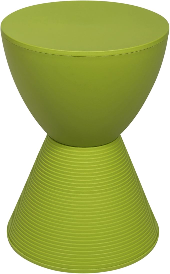 LeisureMod Green Hourglass Side Table with Storage – Modern Ribbed Drum End Table, Removable Lid, Compact Accent Table for Indoor/Outdoor Use