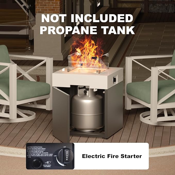 Aluminum Patio Furniture Set with Fire Pit Table, 6-Piece All-Weather Outdoor Conversation Set with Swivel Rocking Chairs, Oversized Modern Sofa for Backyard,Deck,Balcony–White