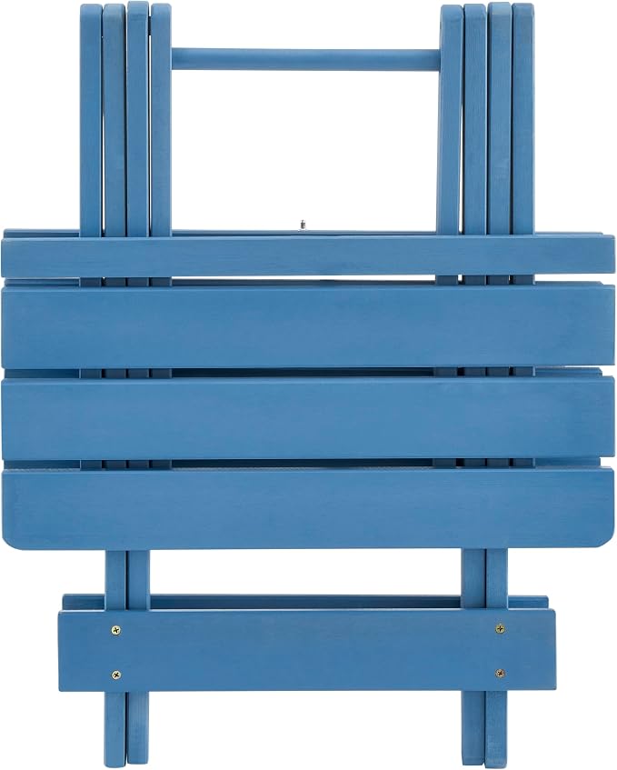 Foldable Solid Wood Side Table, Space Saving Outdoor Square Folding Patio Snack End Table, Fully Assembled Quick Fold Side Tables for Camping, Picnic, Backyard (Blue)