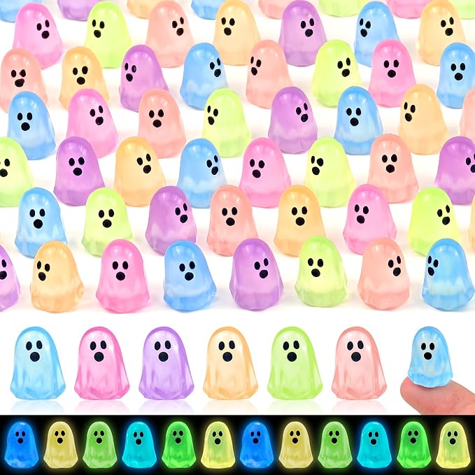 84 Pcs Halloween Luminous Mini Resin Ghost Figures Glow in the Dark Tiny Little Ghost Statue Miniature Figurines for Halloween Crafts Vase Filler Micro Landscape Fairy Garden Party Decor