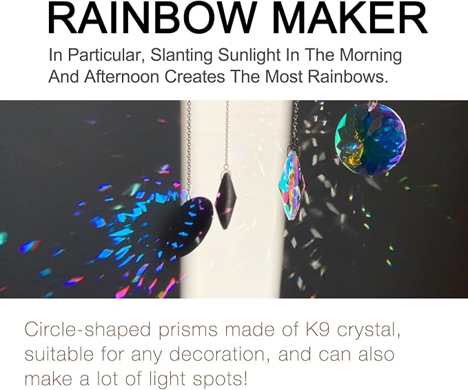 2PCS Circle Crystal Suncatcher Prisms for Windows (Circle ABColor) | AB Color, Transparent, K9 Glass, Rainbow Maker, with Hooks & Cord
