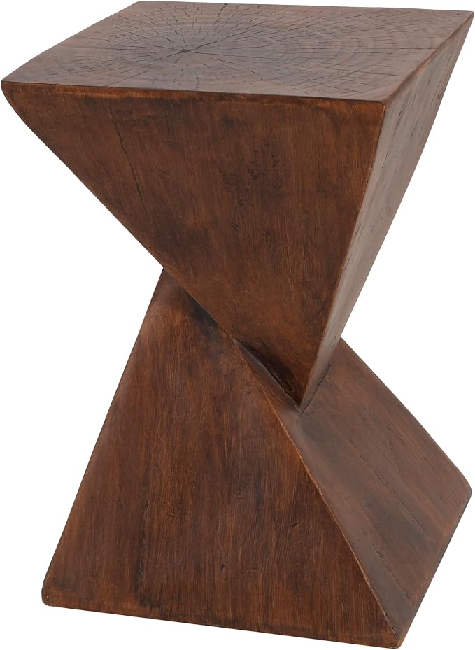 Christopher Knight Home Novi Outdoor Side Table, Geometric-Shaped Accent Side End Table, Garden Stool for Patio Balcony Beach Pool, Lightweight Concrete, Wood-Like Texture, Dark Brown