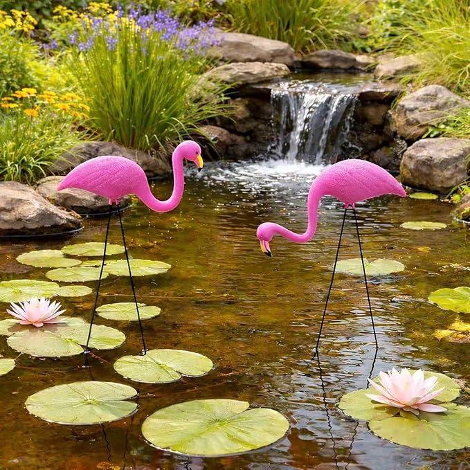 GiftExpress Pink Flamingos Yard Decorations - 6 Pack Small 14" Tall Plastic Flamingo Statue w/Metal Stakes - Flamingo Lawn Ornaments & Garden Decor for Outdoor Parties