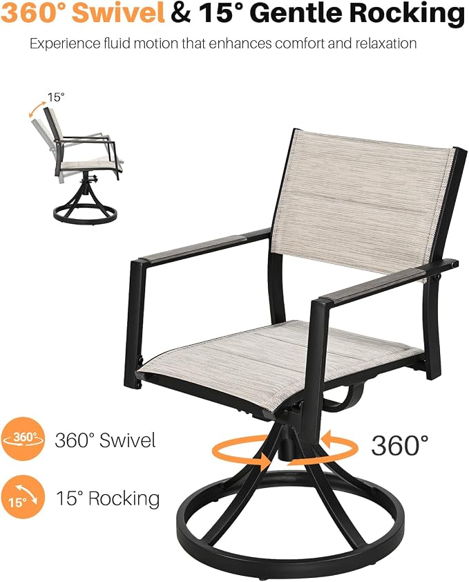 Patio Swivel Dining Chairs Set of 2, Never-Rust Aluminum Outdoor Dining Chairs, Outdoor Swivel Chairs Set with Upgraded 3D Double-Layer Textilene, Swivel Patio Dining Set for Deck, Limed Oak
