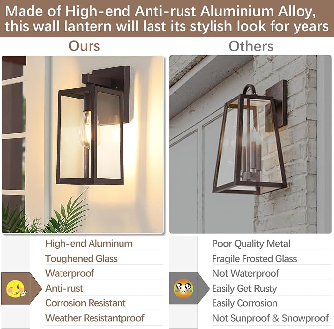 MAXvolador Outdoor Wall Sconce, Exterior Waterproof Wall Lantern Light Fixture, Dark Chocolate Porch Light Glass, Anti-Rust E26 Patio Lighting, 2 Pack | Dark Chocolate Porch Wall Lights, Anti-Rust, E26 Socket, Clear Glass Outside Wall Mount Sconces, Fr...
