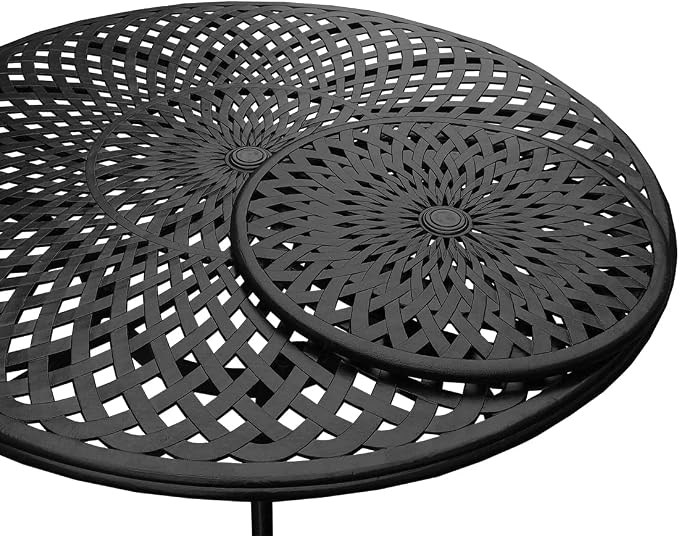 Oakland Living Contemporary Modern Outdoor Mesh Aluminum 59-in Large Black Round Patio Dining Table with Lazy Susan