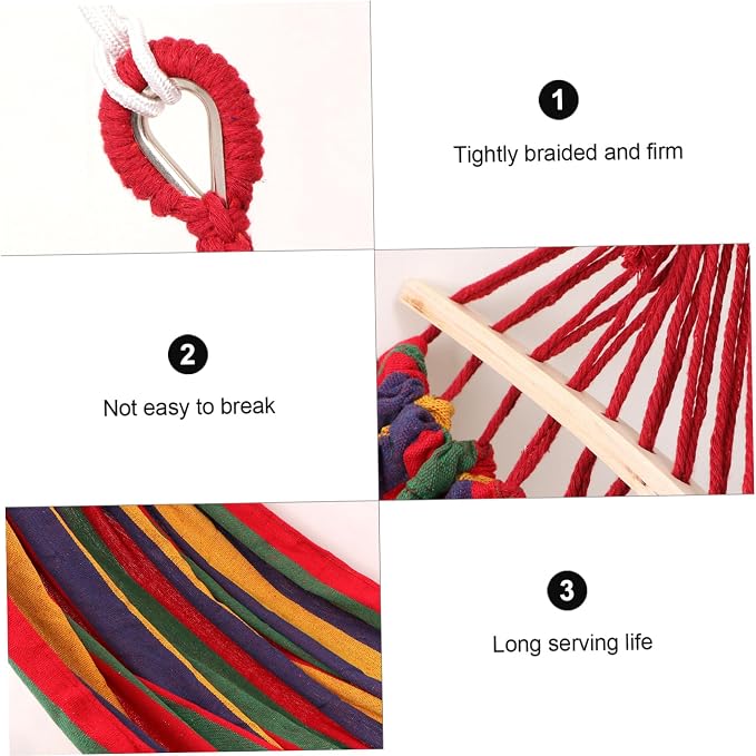 Outdoor Camping Hammock Extra Large Striped Canvas with Anti-tip Duckbill Buckle Portable Lightweight Load Capacity for Travel Beach Garden Backyard Relaxation