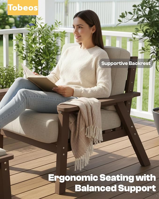 HDPE 6 Piece Patio Furniture Set, Outdoor Couch with Washable Thick Beige Cushions & Coffee Table & Side Table, Outdoor Sectional Furniture for Backyard, Deck, Lawn, Porch (Gray Frame)