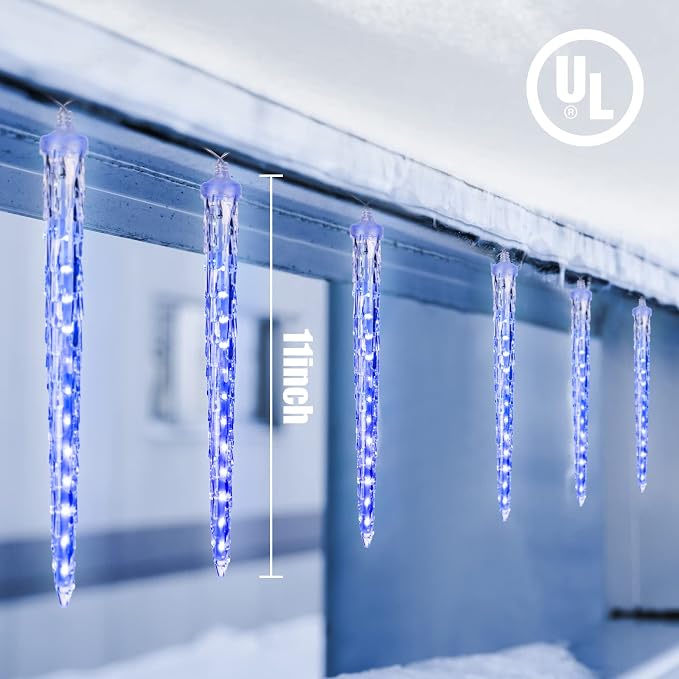 Brightown Icicle Lights Outdoor, 19.8Ft Meteor Shower Lights with 20 Tubes, Snowfall Shooting Star Light Effect, Falling Cascading Crystal Christmas Decorations for House, Eave, Roofline, Patio, Blue