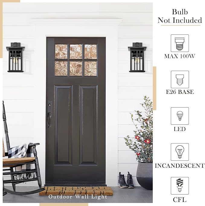 zeyu Farmhouse Outdoor Wall Light Fixture, 16 Inch Exterior Wall Sconce Lighting for Patio House, Die-Cast Aluminum with Clear Glass, Black Finish, 20068B-L BK
