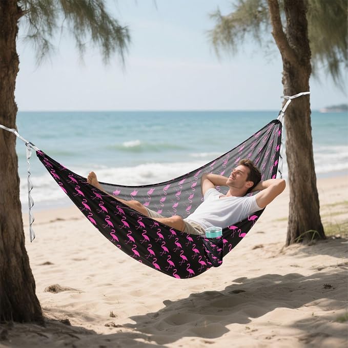 Camping Hammock Outdoor Hammocks for Outside Flamingo Hot Pink Beach Trees Portable Lightweight with Pockets Tree Straps Indoor