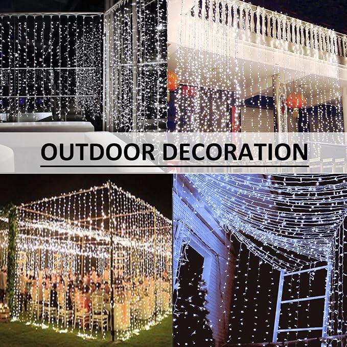 Solhice LED Curtain Lights Outdoor 20ft x10ft Cool White, 600 LED String Lights Backdrop Indoor Plug in, Twinkle Lights for Outside Backyard Wedding Bedroom Décor (Not Connectable)