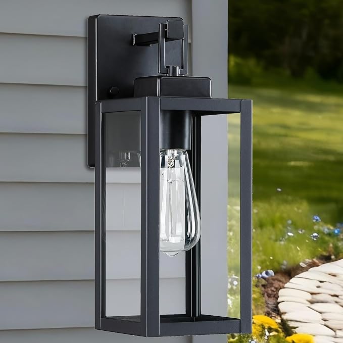 2 Pack Outdoor Sconce Lights-12 Inch Outdoor Wall Light,Exterior Sconce Steel and Glass Porch Light, Black Wall Lantern for Front Porch Garage Balcony