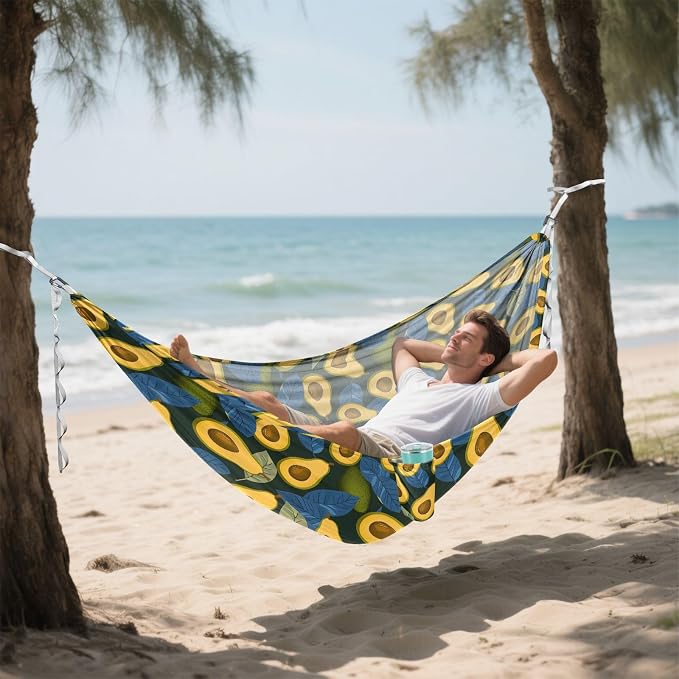 Camping Hammock Outdoor Hammocks for Outside Avocado Blue Leaves Beach Trees Portable Lightweight with Pockets Tree Straps Indoor