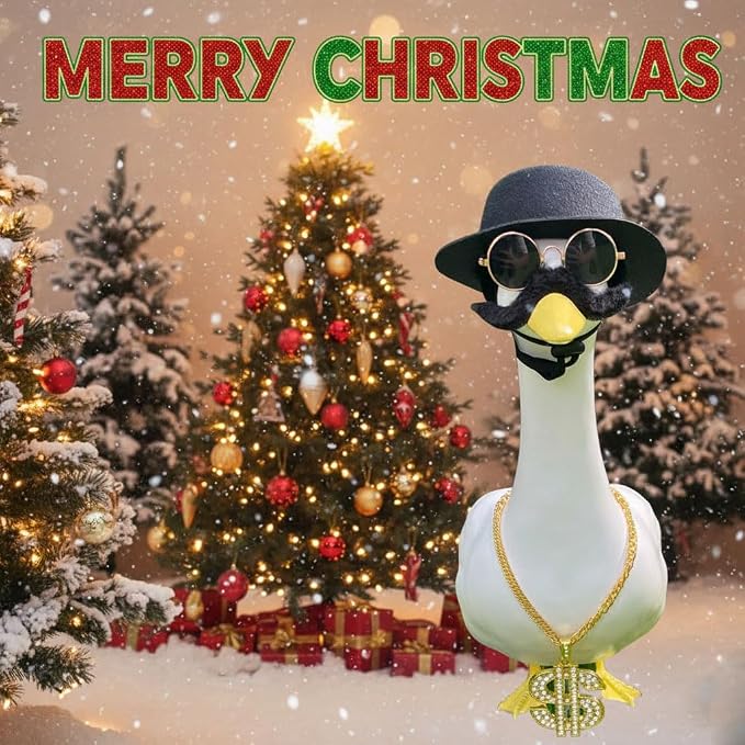 9pcs Goose Outfit,Porch Goose Outfits,Lawn Goose Statue Costume,for 17"/23" Statue Patio Lawn Garden Decoration,with Gold Chain Collar and Sunglasses(Hiphop-A)