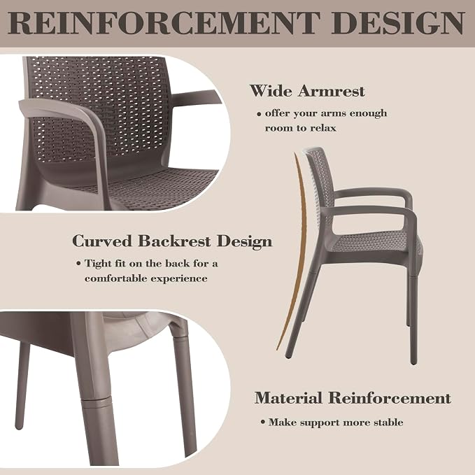 DIMAR GARDEN 4 Piece Patio Dinning Chairs Set, Outdoor Resin Dining Chairs with High Back, Deck Chair with Armrest, Flax Gray