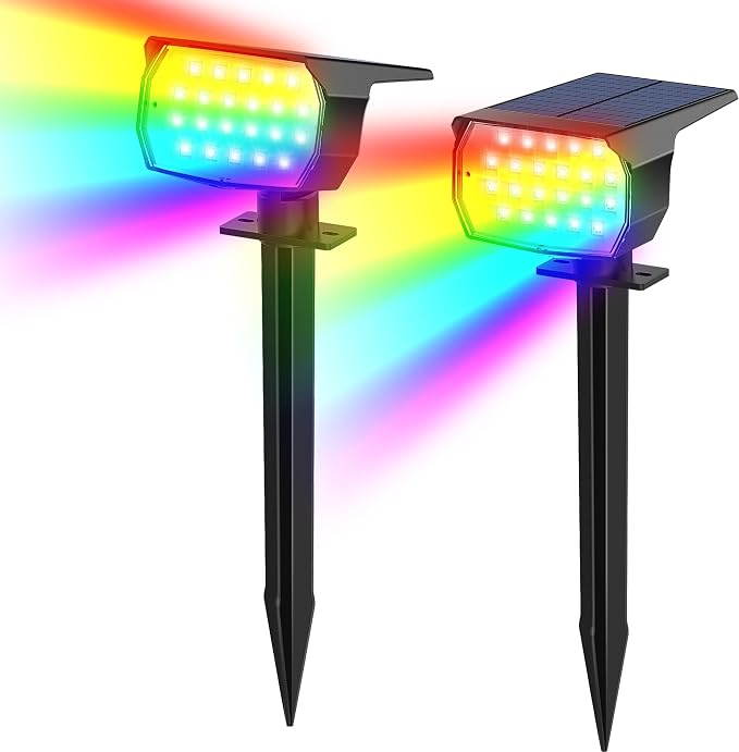 Tadyreal Solar Color Changing Spot Lights Outdoor Waterproof Colored RGB Solar Powered Landscape Lights for Yard 7 Lighting Modes Multicolor Solar Spotlights for Pathway Garden Outside (2 Pack)