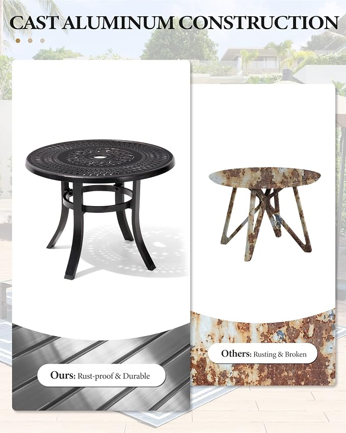 Crestlive Products Cast Aluminum Patio Side Table - Outdoor 24'' Small Round Table with Umbrella Hole Anti-Rust Design for Backyard Porch Pool Balcony, Black with Bronze Spot