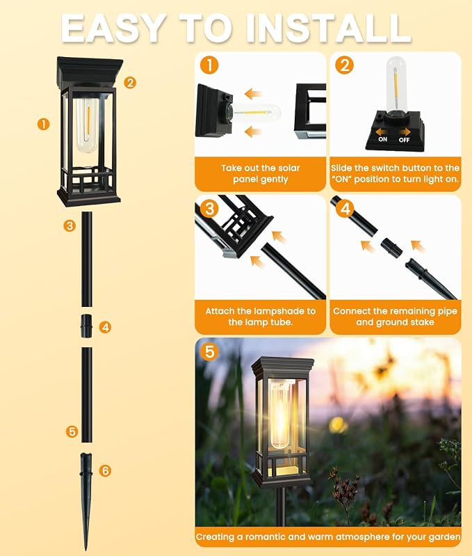 6 Pack Bright Solar Garden Lights, Solar Pathway Lights Outdoor Waterproof | Auto On/Off, Solar Lights Outdoor for Yard, Sun-Powered Landscape Lights for Path Walkway Lawn Driveway Patio Decor