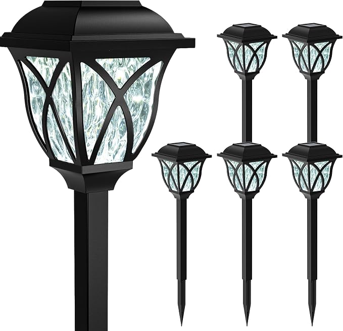 GIGALUMI 6 Pack Solar Lights Outdoor Waterproof, LED Solar Garden Lights | Outdoor Decorations, Garden Decor for Yard, Patio, Landscape, Planter, Walkway (Cold White)