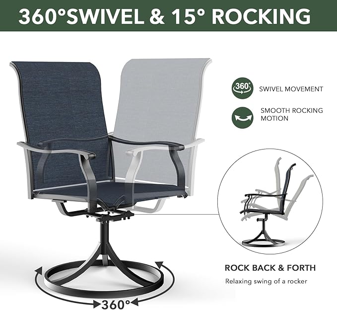 Anmutig 5 Piece Outdoor Patio Dining Set with 4 Swivel Dining Chairs & 41" Round Dining Table, All Weather Dining Furniture Set for Lawn Garden Blue