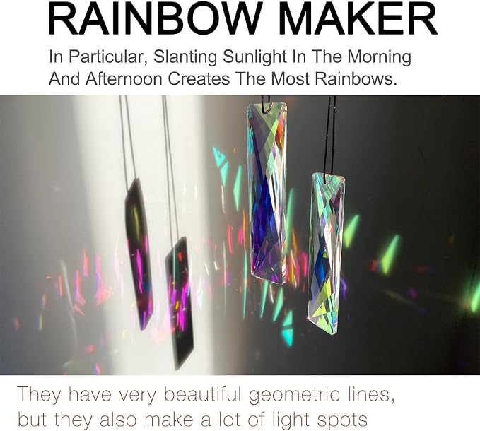 2PCS Net Crystal Suncatcher Prisms for Windows (Net Rectangle) | AB Color, Transparent, K9 Glass, Rainbow Maker, with Hooks & Cord