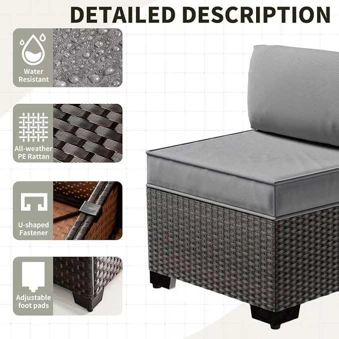 Gotland 7 Pieces Patio Furniture Set with 55000BTU Fire Pit Table, Wicker Patio Set with Wide Armrests 29.5'' High Backrest Thick Cushions 1 Coffee Table, Outdoor Furniture for Porch Deck Gray
