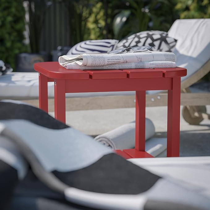 Flash Furniture Newport 2-Tier Adirondack Side Table - Recycled HDPE All-Weather Materials - Indoor/Outdoor - Red