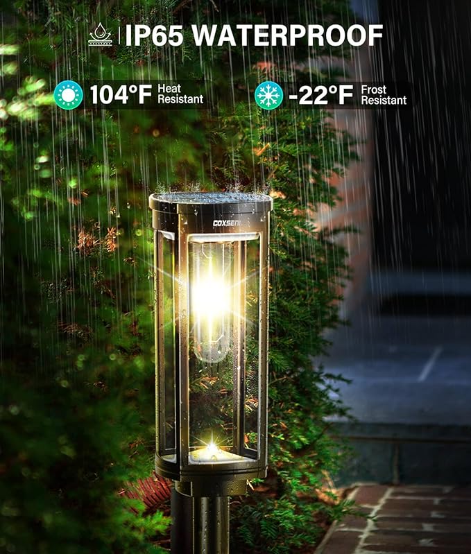 COXSENI Solar Pathway Lights Outdoor Waterproof Warm White, 2 Pack | Bright LED, 3000K, IP65, Solar Powered Landscape Lights for Path, Driveway, Lawn, Patio, Sidewalk, Yard, Walkway