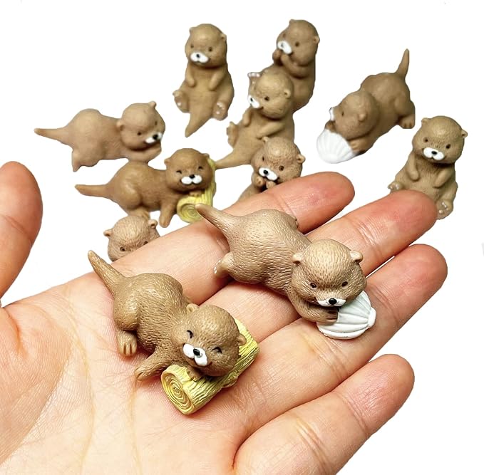 JKanruh 12 Pcs Resin Otters, Miniature Otters Figurines for Cake Decoration Home Terrarium Decoration DIY Crafts