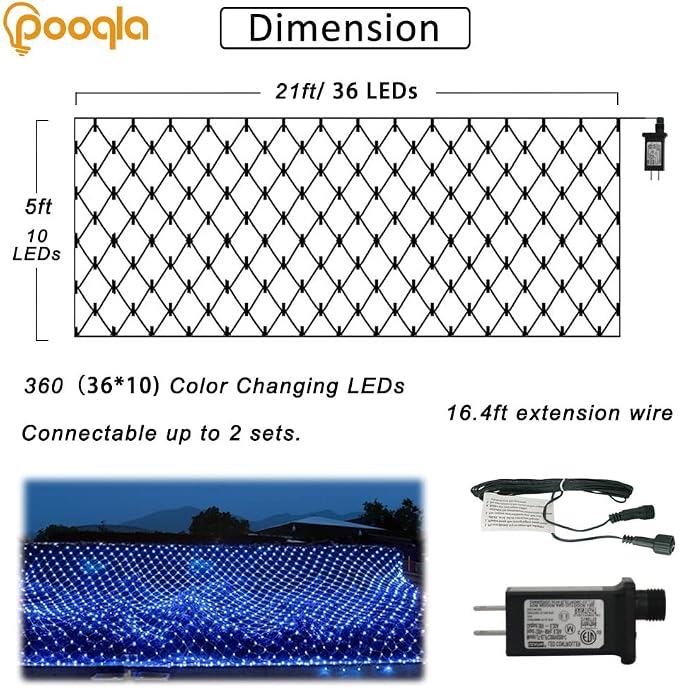 Blue Net Lights, 21x 5ft Christmas Bush Lights Outdoor Green Wire | 360 LED Large Net Mesh Lights Plug in, 8 Modes Waterproof Connectable Bushes Lights for Halloween Hedge Yard Decor