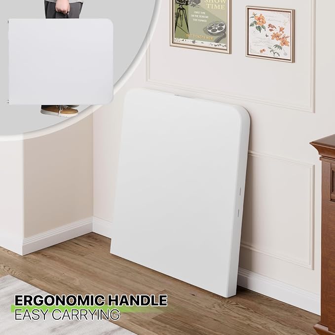 Magshion 6ft Plastic Folding Table with Handle for Indoor Outdoor, 6 Foot Utility Commercial Craft Foldable Table for Party Events, White