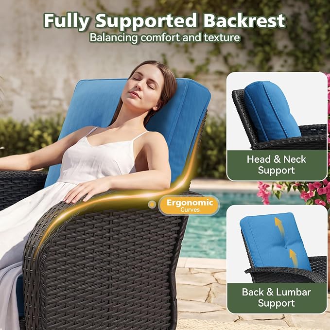 Aoxun 14 Piece Outdoor Patio Furniture Set with 44'' Fire Pit Table, Wicker Rattan Outdoor Furniture with High Back Swivel Rocker Chairs, Outdoor Sofa Set with Thick Cushion & Side Table, Peacock Blue