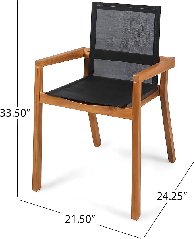 Christopher Knight Home Tomi 7 Piece Acacia Wood Outdoor Dining Table Set for 6, Extendable Dining Table and 6 Chairs with Mesh Back & Seat, Wooden Outdoor Patio Furniture Set, Teak + Black