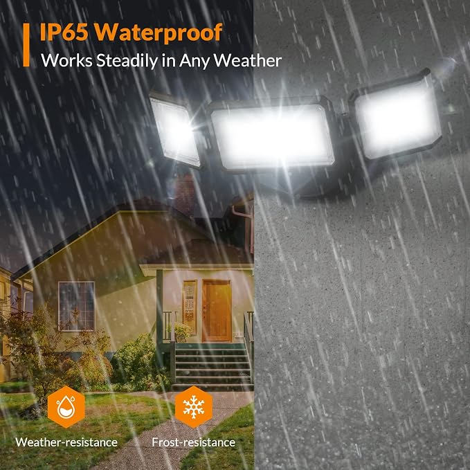 LEPOWER 42W Flood Lights Outdoor - 4200LM Bright LED Security Lights(Brown) | Switch Controlled Exterior Flood Light with 3 Heads, 220° Wide Beam Angle, IP65 Waterproof for Garage, Yard, Porch, Driveways