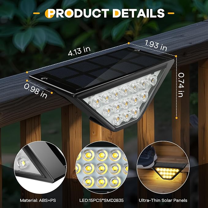 BKBB PPBB Solar Step Lights for Outside, Solar Stair Lights Outdoor Waterproof, Deck Step Lights for Fence, Patio, Yard, Porch, Front Door, Sidewalk, Garden, Patio Decor (6, Warm White)