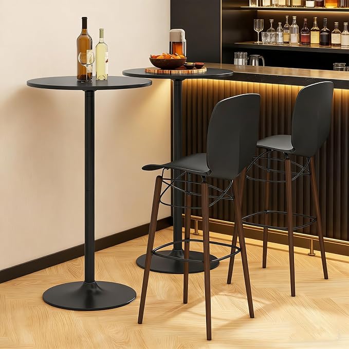 ERGOMASTER Two-in-one Adjustable Height Bar Tables, 24-inch Round Cocktail Table with Sturdy Metal Base, 40"/22" Two Convertible Height High Top Pub Table for Home Bar, Restaurant Bistro (6, Black)