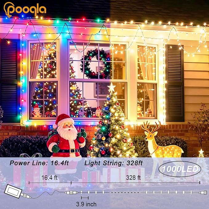 1000 LED Color Changing String Lights with Remote, 328 ft | Green Wire Warm White to Multicolor Christmas Lights Plug in, 11 Modes Waterproof Twinkle Fairy Lights Indoor Outdoor Decor