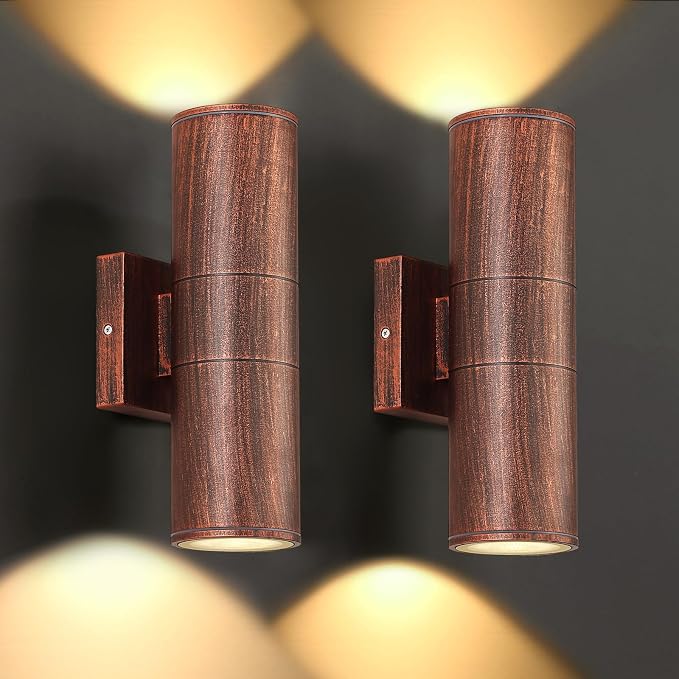 DAKAFUL Outdoor Wall Lights 2 Packs, Integrated LED Cylinder Up Down 12W 2700K Modern Aluminum Light, Waterproof Exterior Light for Porch Patio Door