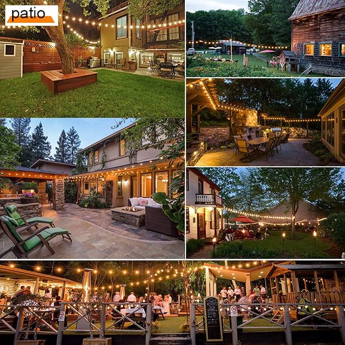 SUFEIMAS Outdoor String Lights Waterproof 100FT Commercial for Patio Market | Connectable Heavy Duty Outside Lighting IP65, 32 Dimmable Plastic Edison Bulbs For Backyard Bistro Garden Porch Fence Balcony