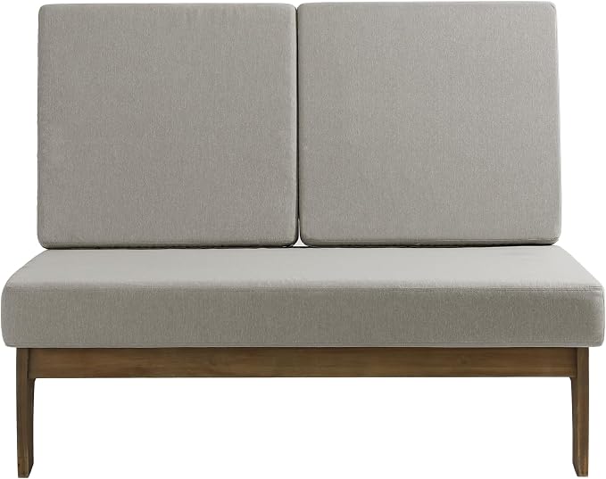 Outdoor Furniture Patio Couch, Weather Resistant Patio Loveseat Sofa Couch with Removable Cushion & Pillows, Teak Wood Frame for Porch & Backyard Seating - Light Camel